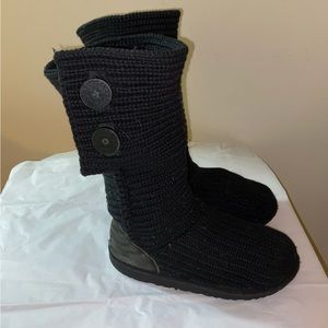 Ugg Australia Women Cardy Black Toll Nit Boots Sock Button Lightwait Size 5